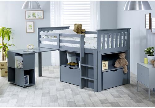 Grey painted pine wood 3ft single sleep station with desk and storage 1